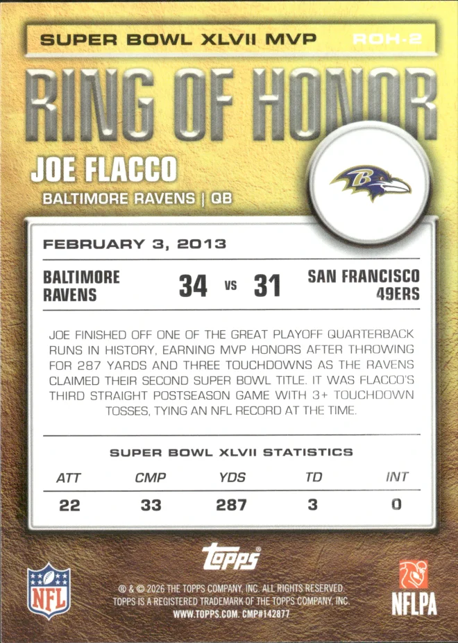 Joe Flacco card back