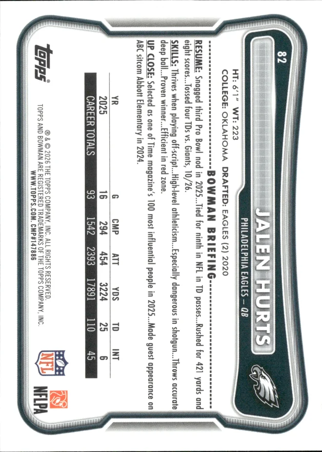 Jalen Hurts card back