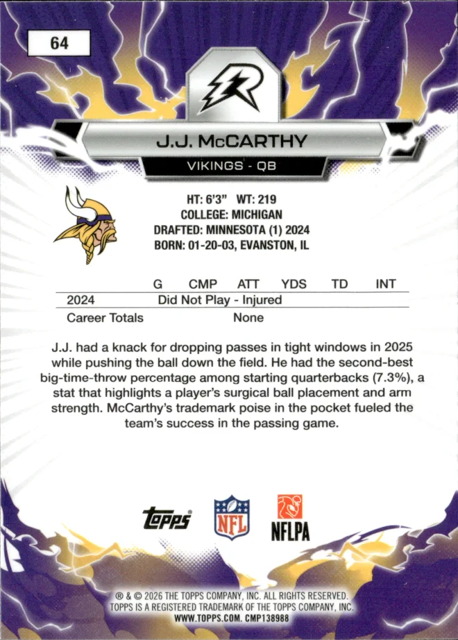 J.J. McCarthy card back