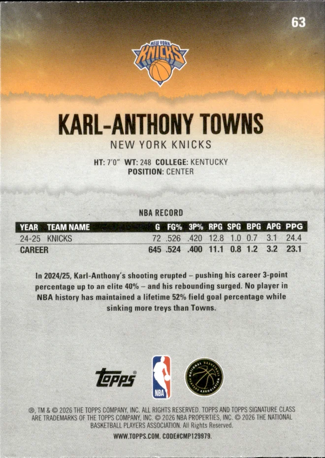 Karl-Anthony Towns card back