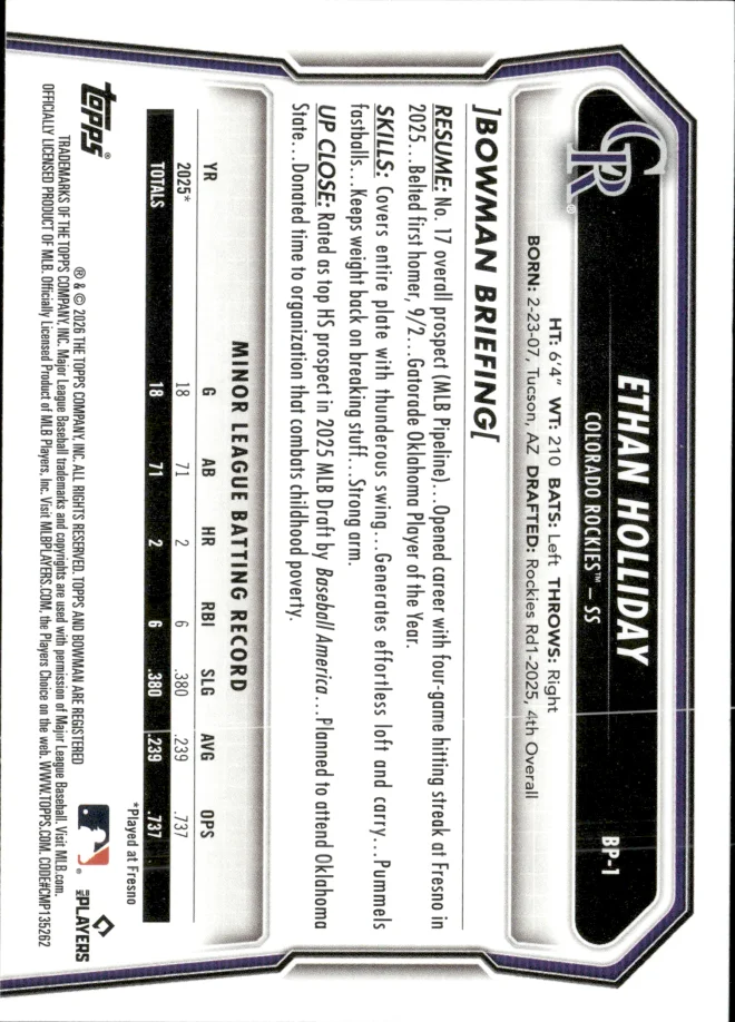 Ethan Holliday card back