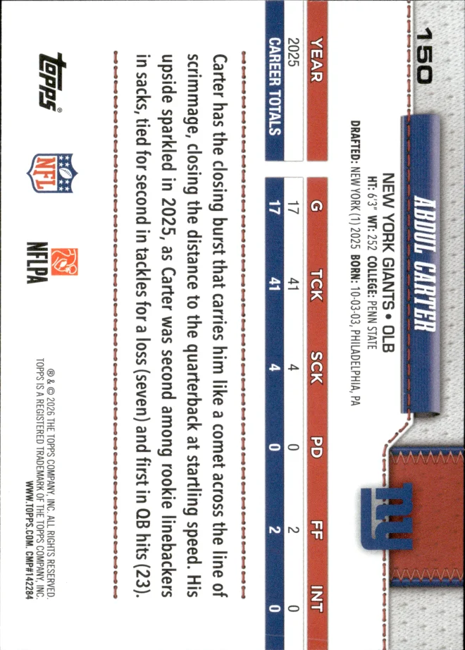 Abdul Carter card back