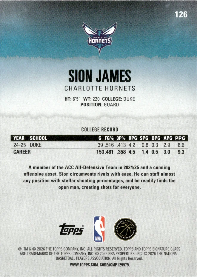 Sion James card back
