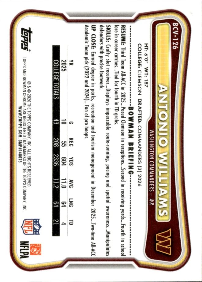 Antonio Williams card back