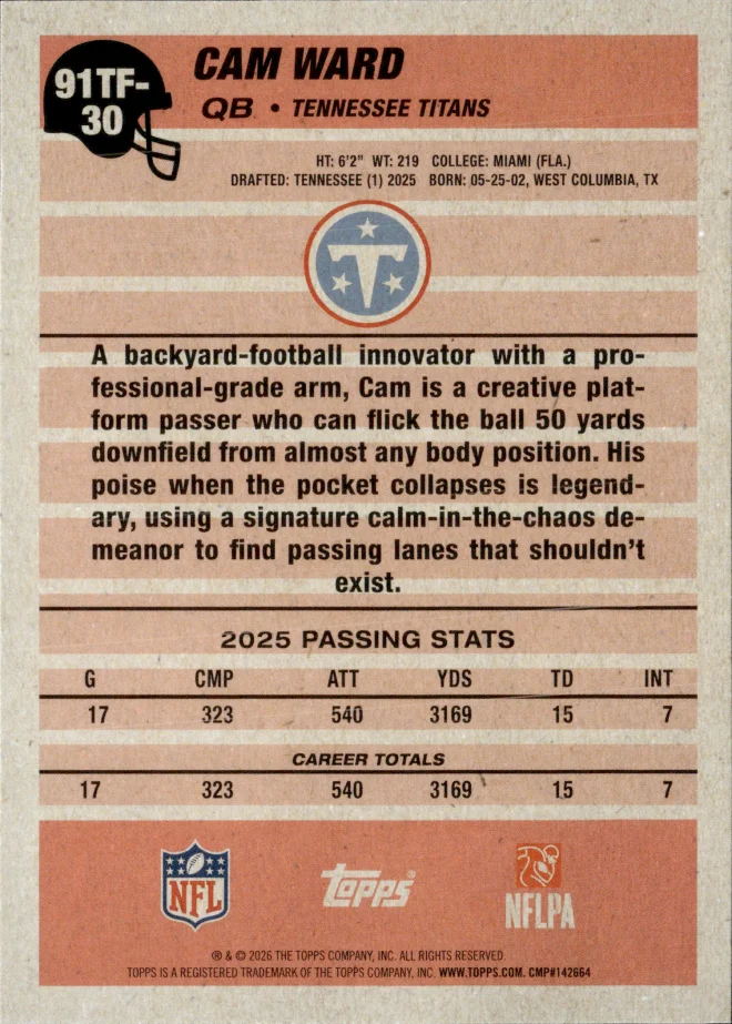 Cam Ward card back