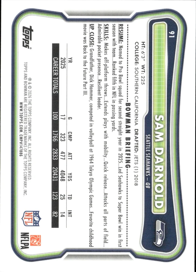Sam Darnold card back