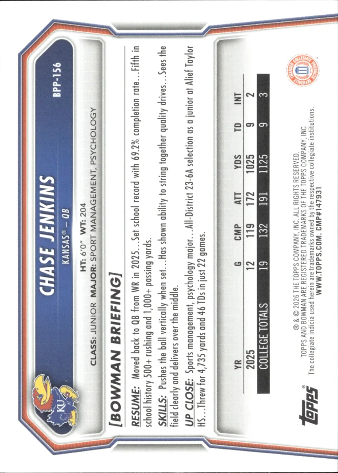Chase Jenkins card back