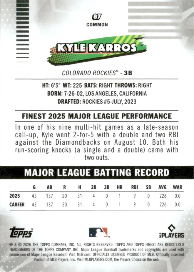 Kyle Karros card back