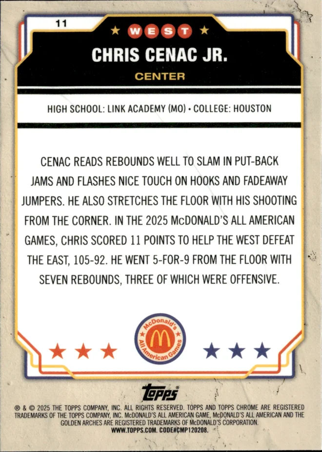 Chris Cenac Jr. card back