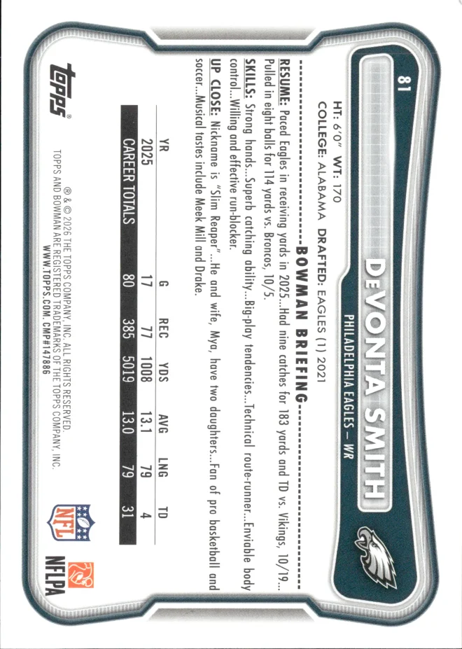 DeVonta Smith card back
