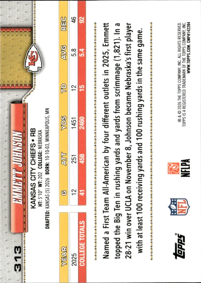 Emmett Johnson card back