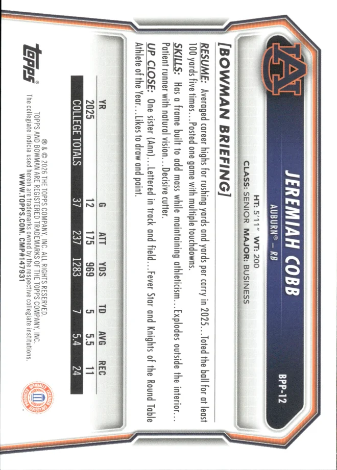 Jeremiah Cobb card back