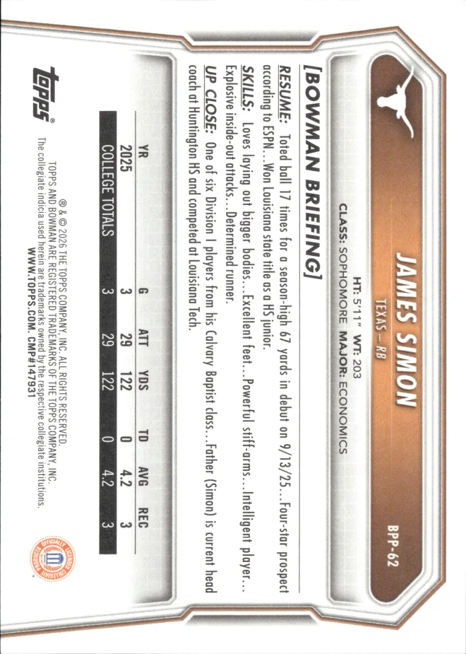 James Simon card back