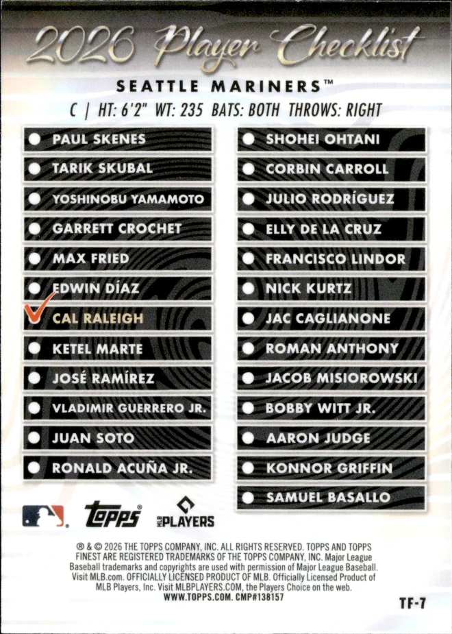 Cal Raleigh card back
