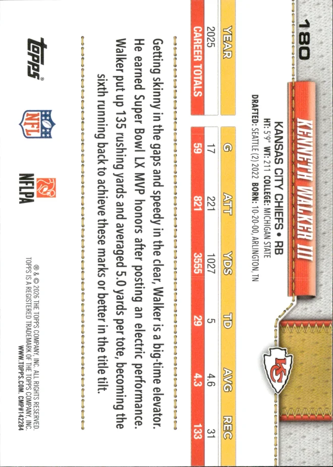 Kenneth Walker III card back
