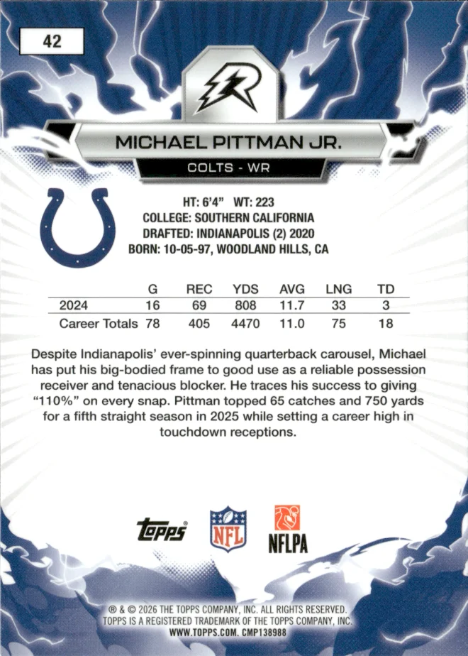 Michael Pittman Jr. card back