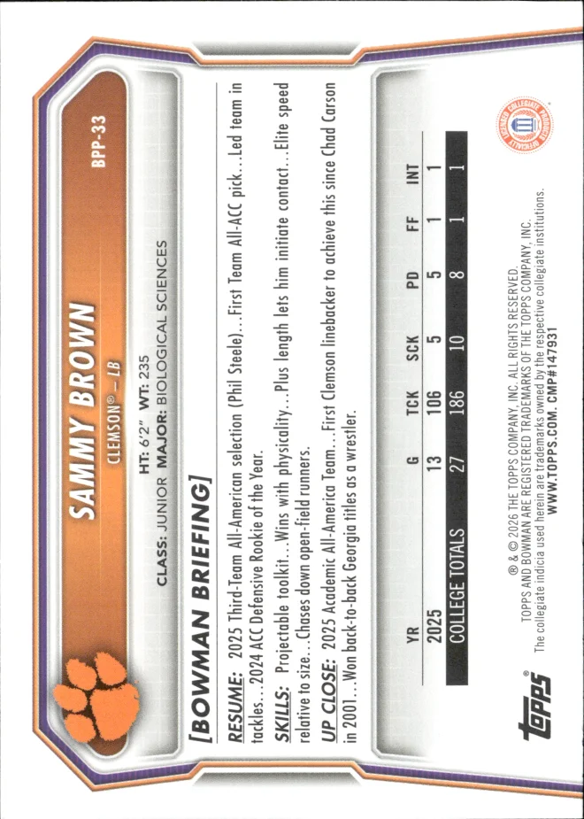 Sammy Brown card back