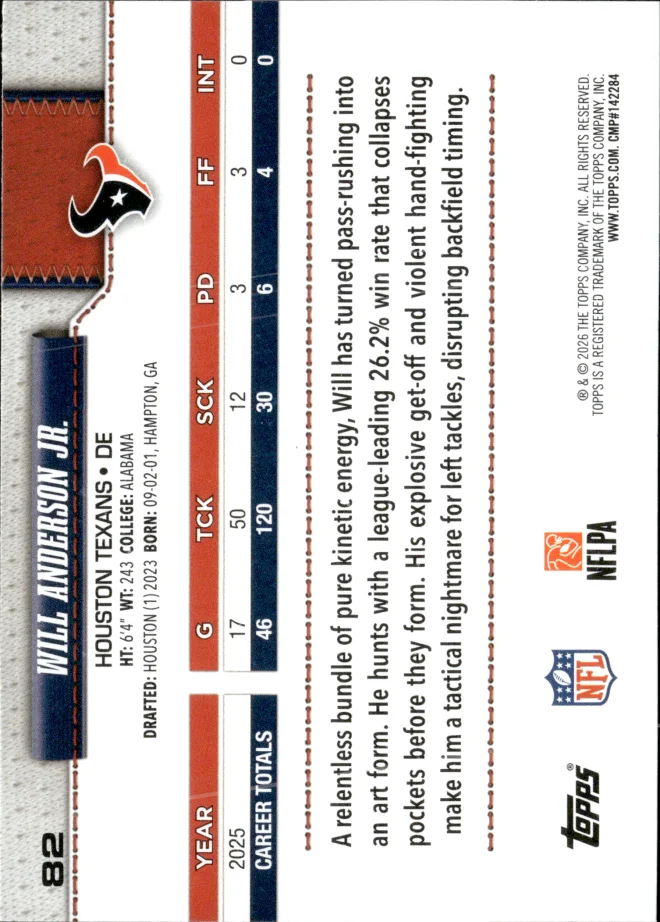 Will Anderson Jr. card back