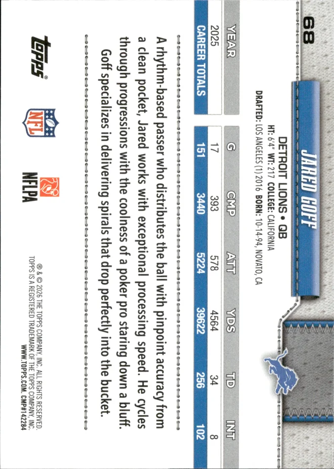 Jared Goff card back