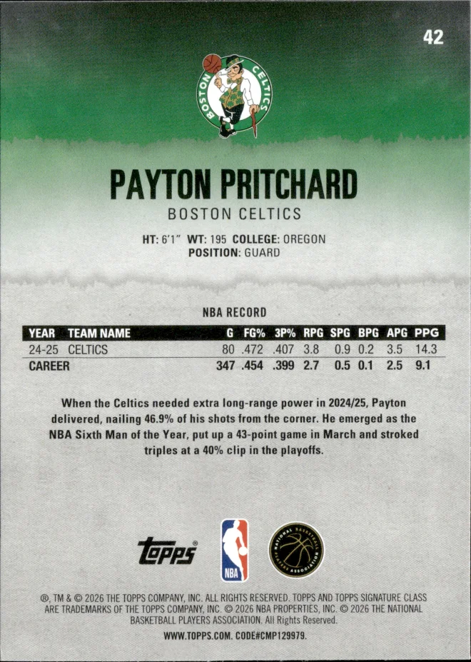 Payton Pritchard card back