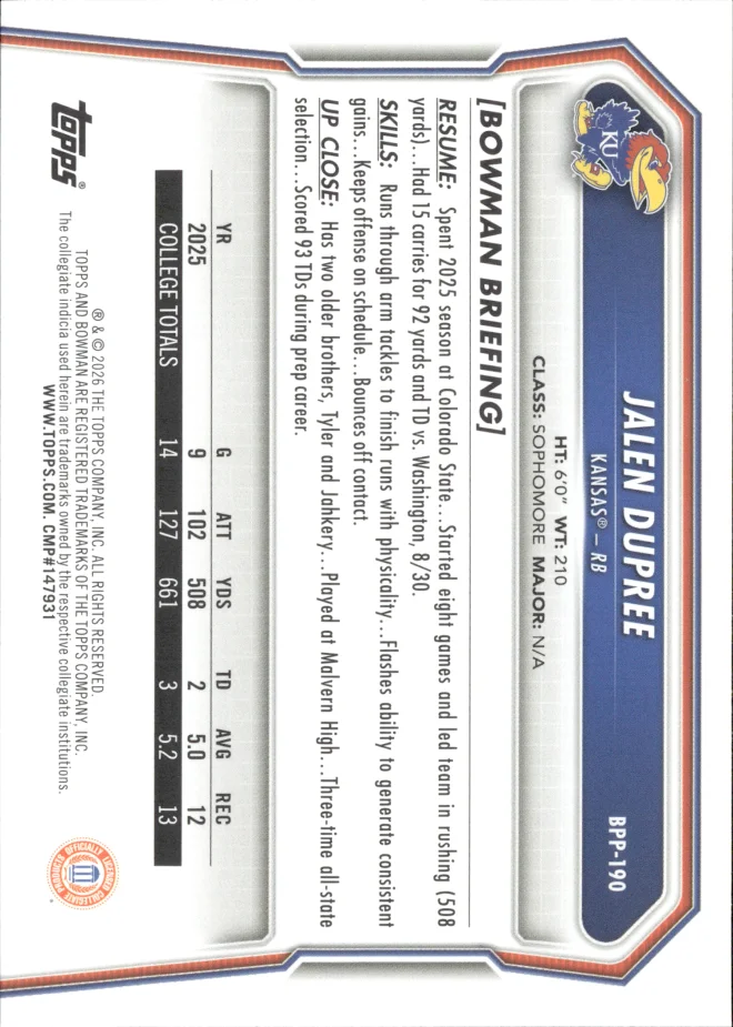 Jalen Dupree card back