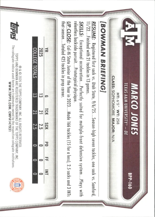 Marco Jones card back