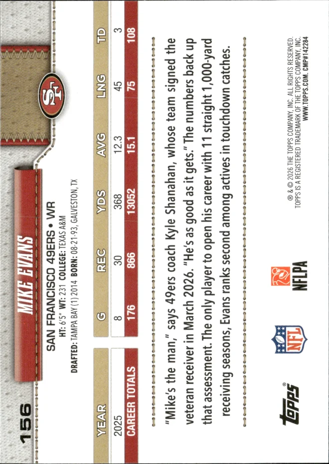Mike Evans card back