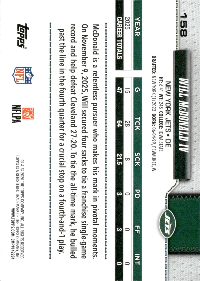 Will McDonald IV card back