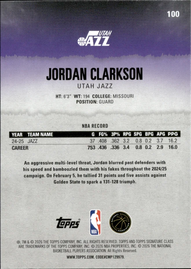 Jordan Clarkson card back