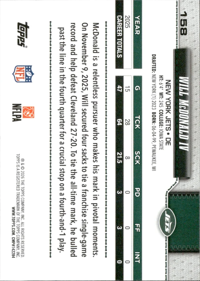 Will McDonald IV card back