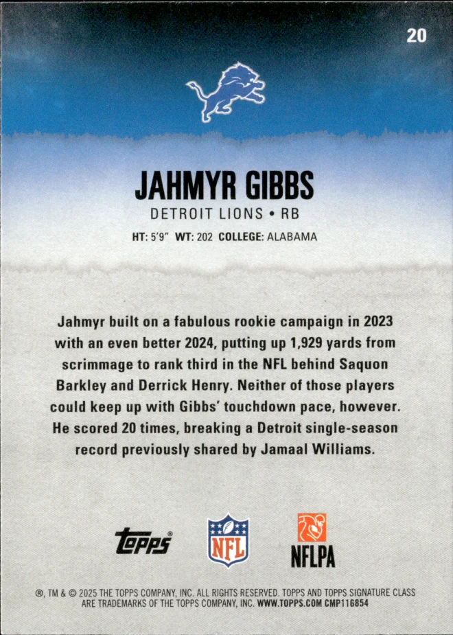 Jahmyr Gibbs card back