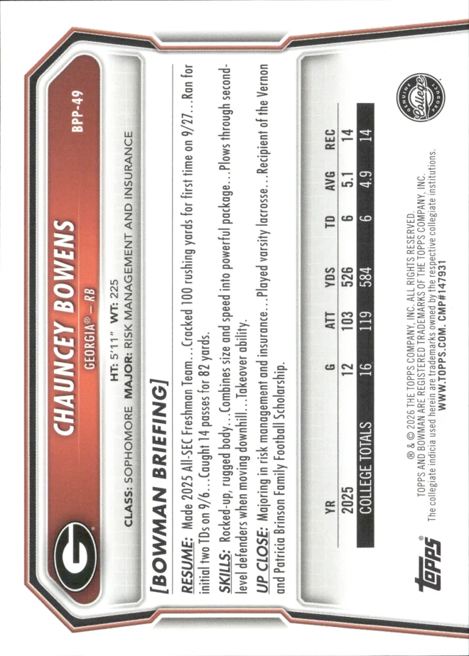 Chauncey Bowens card back