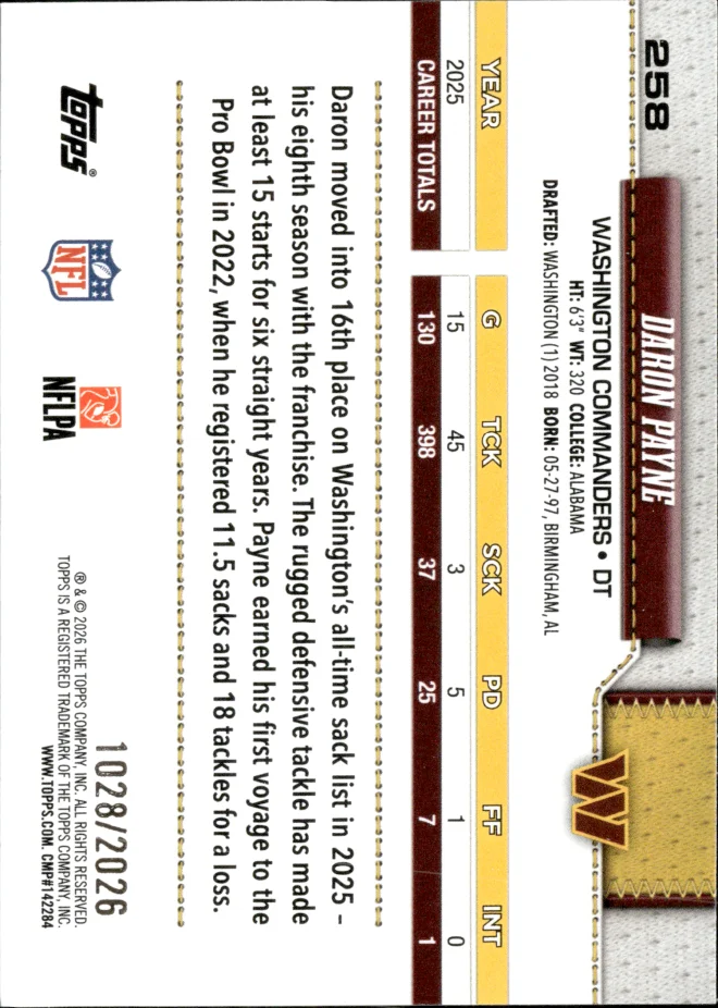 Daron Payne card back