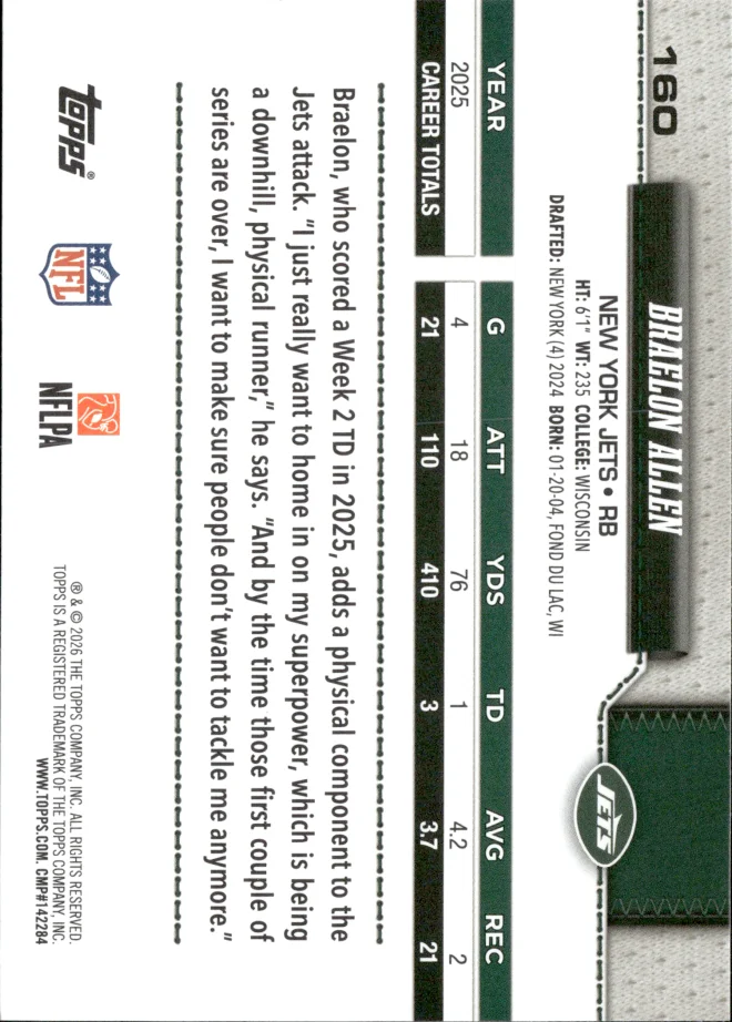 Braelon Allen card back
