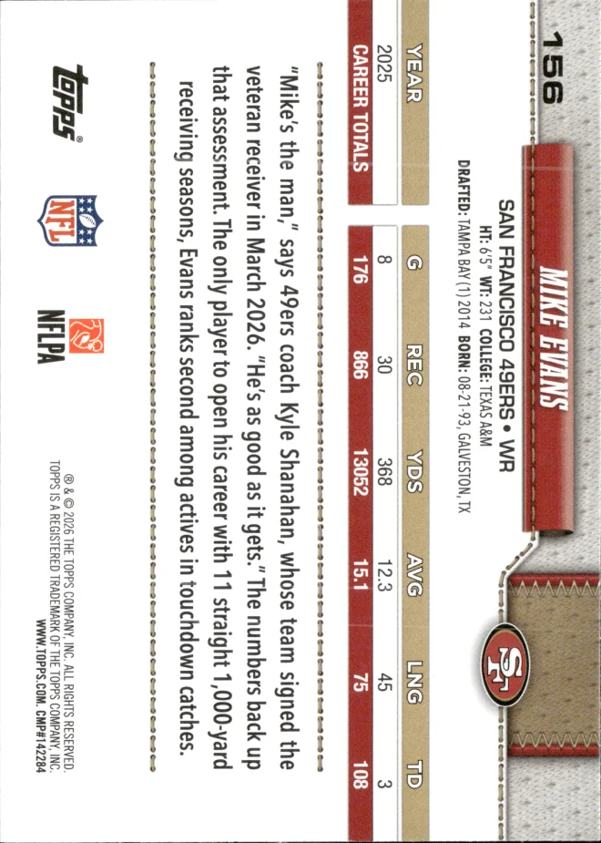 Mike Evans card back