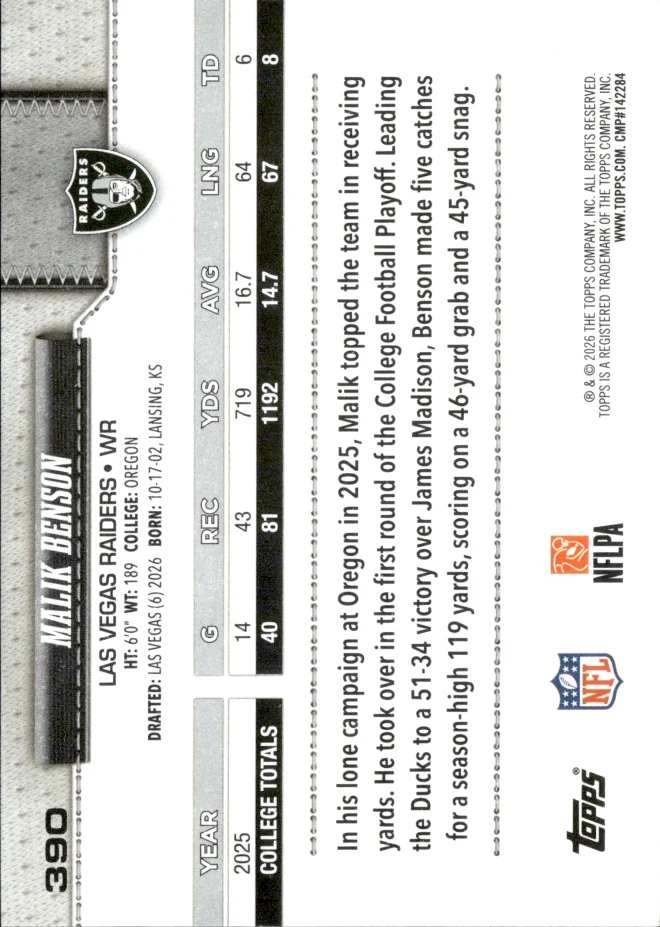 Malik Benson card back