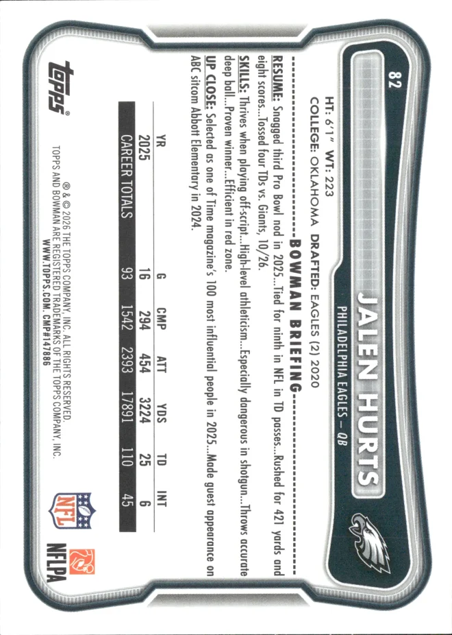 Jalen Hurts card back