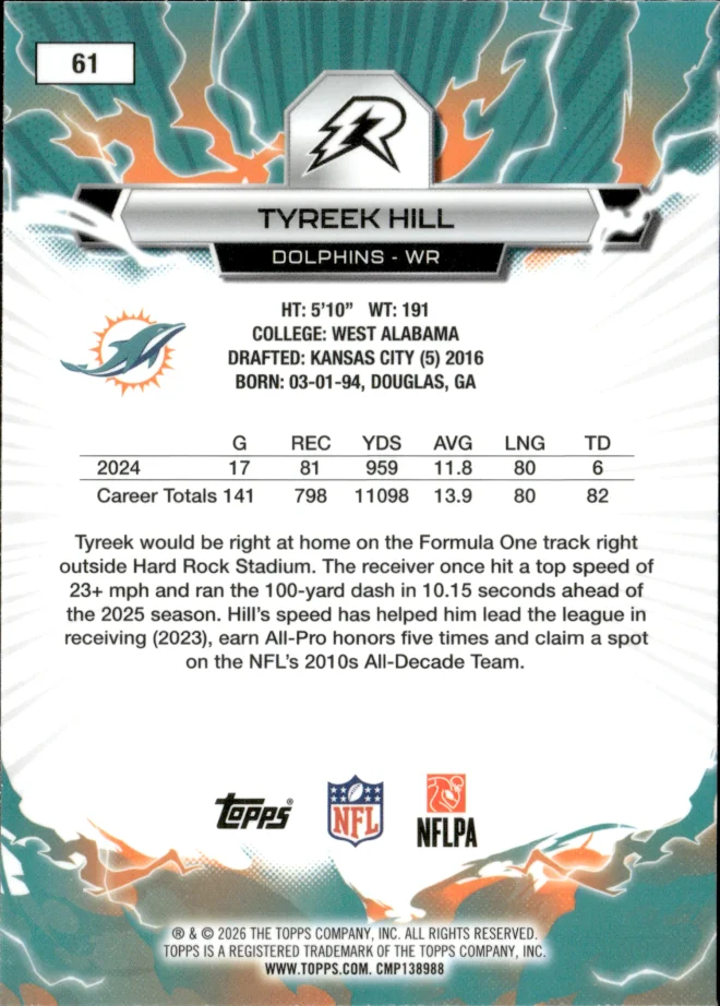 Tyreek Hill card back