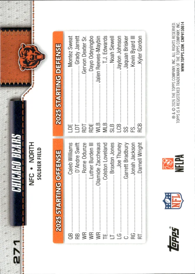 Chicago Bears card back