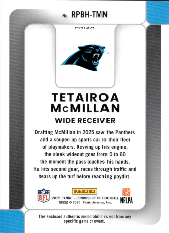 Tetairoa McMillan card back