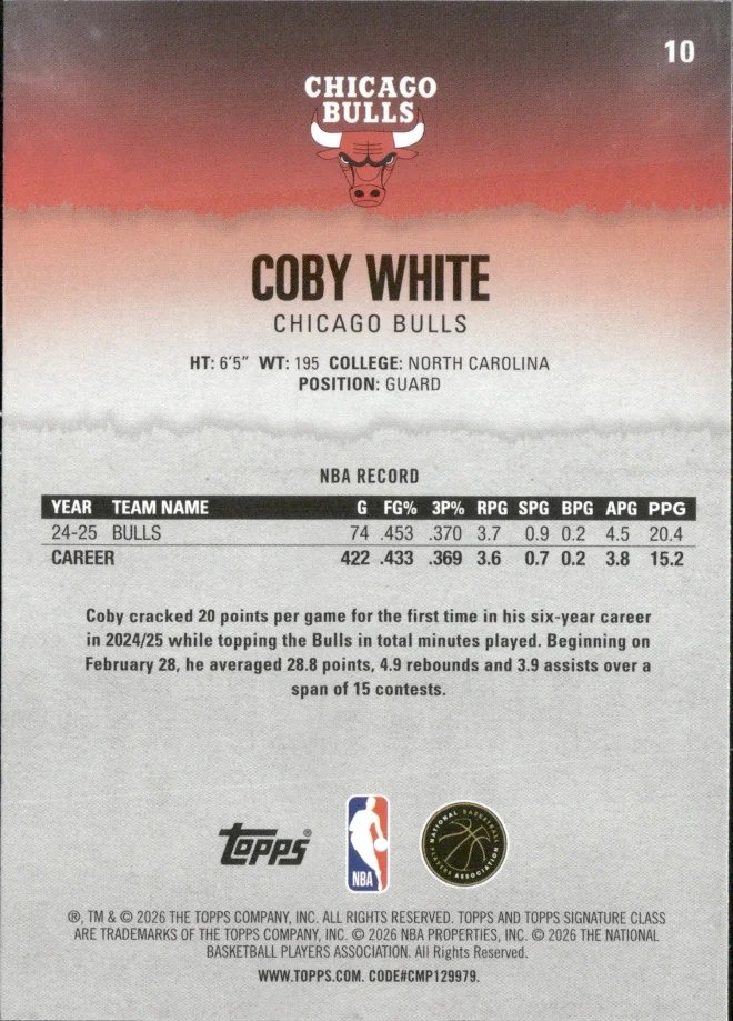 Coby White card back