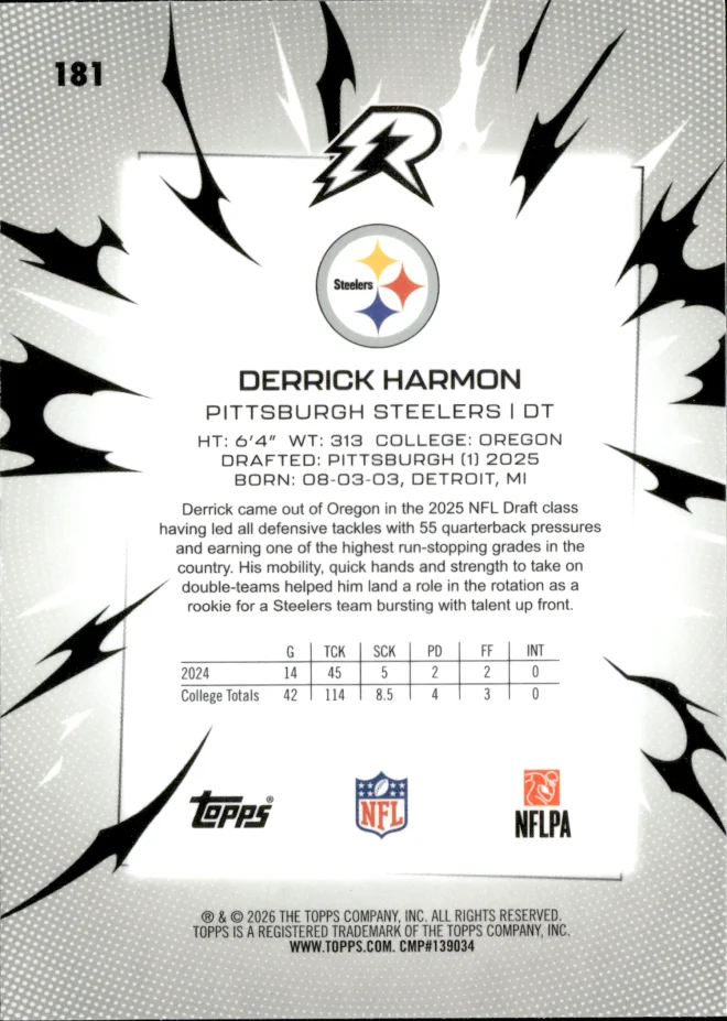 Derrick Harmon card back