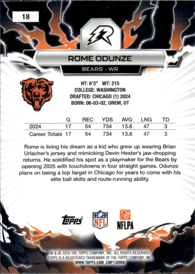 Rome Odunze card back