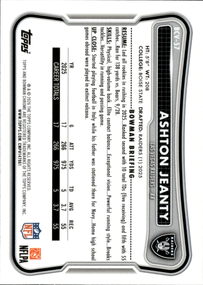 Ashton Jeanty card back