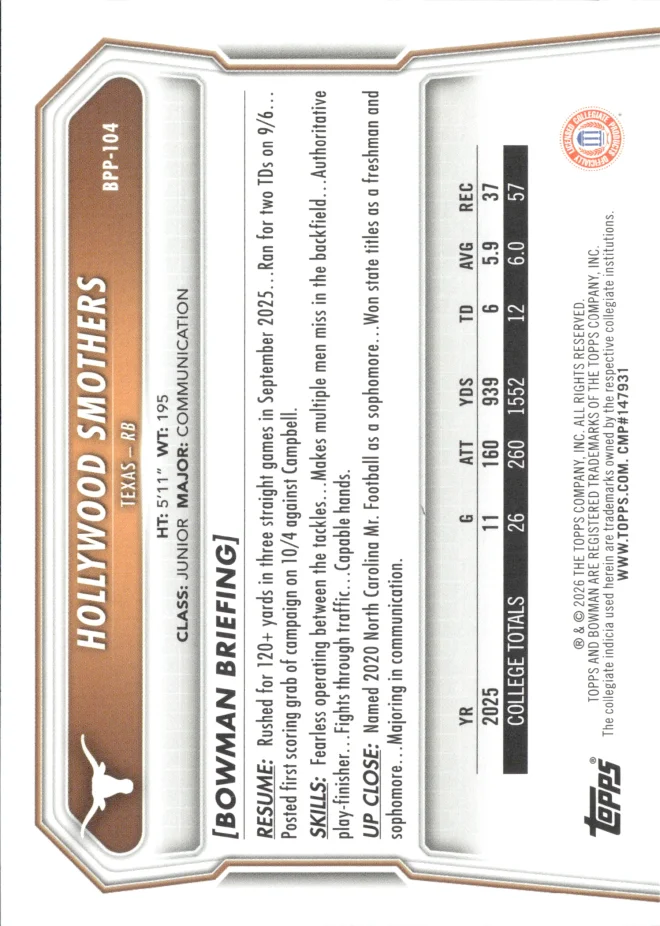 Hollywood Smothers card back