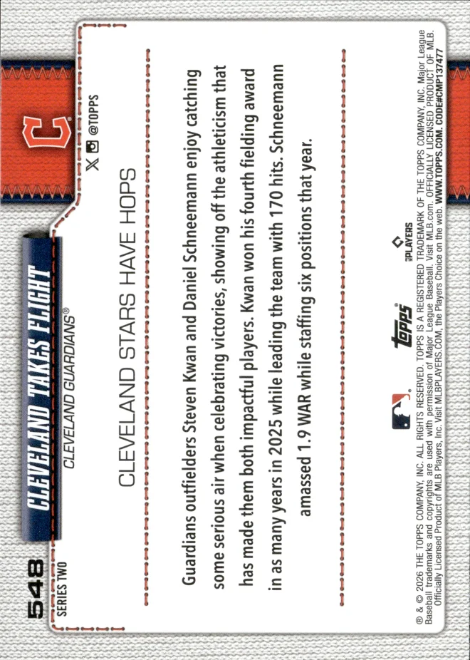 Steven Kwan / Daniel Schneemann card back