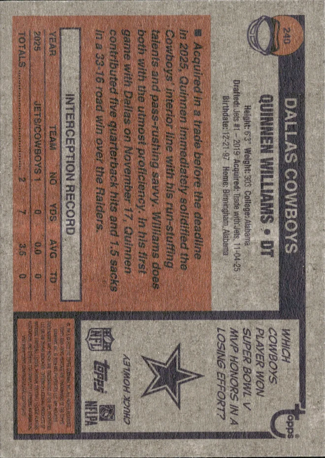 Quinnen Williams card back
