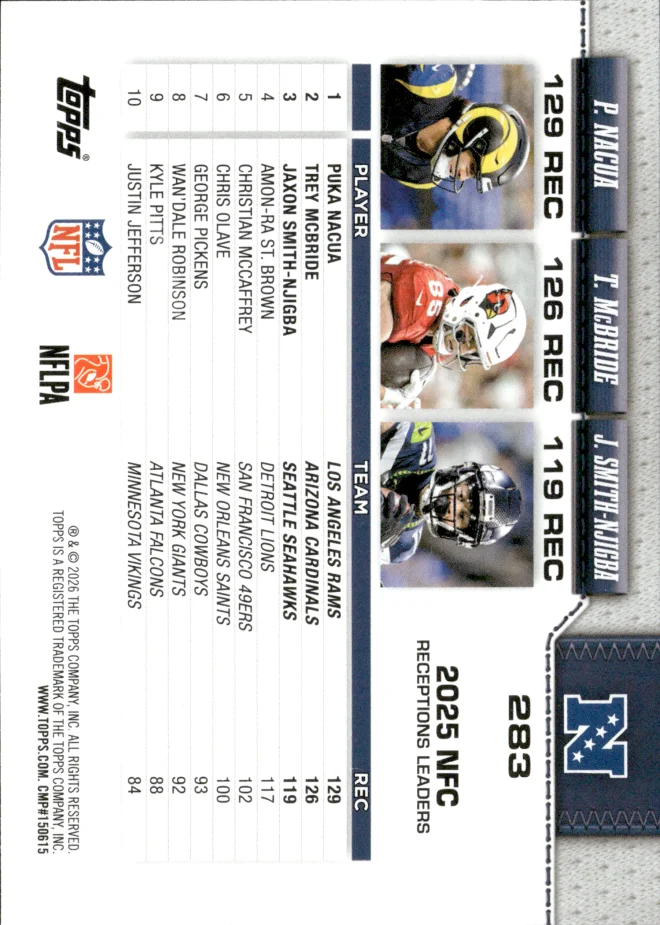 Puka Nacua / Trey McBride / Jaxon Smith-Njigba card back