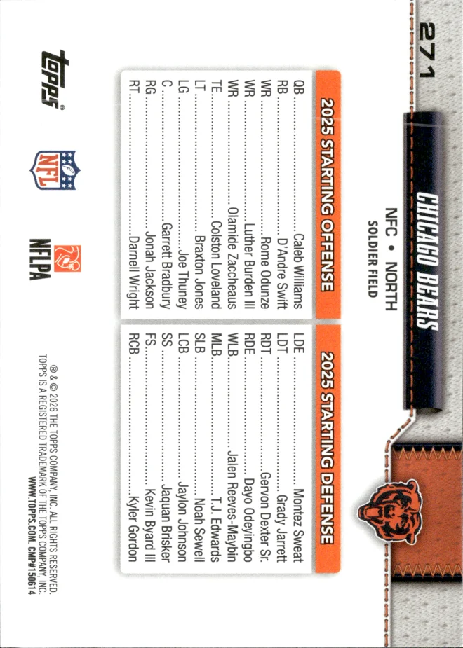 Chicago Bears card back