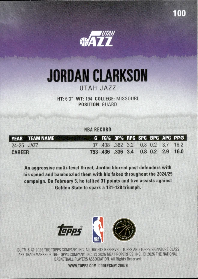Jordan Clarkson card back